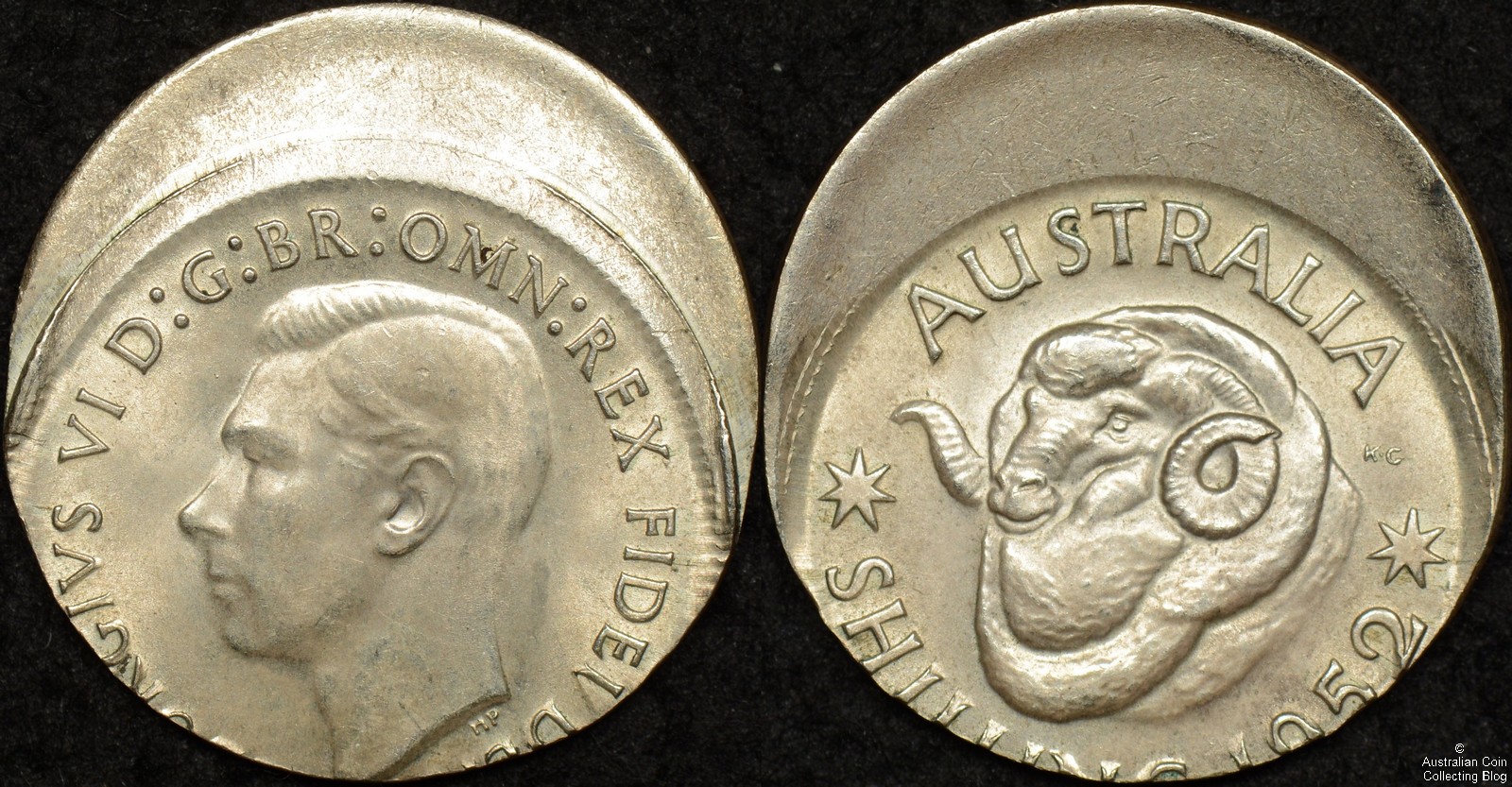 Australia 1952 Shilling Off Centre Error