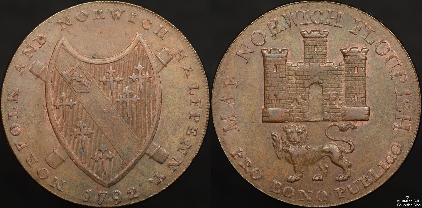 Great Britain 1792 Halfpenny Norfolk Payable at Hollingbrokes Conder Token