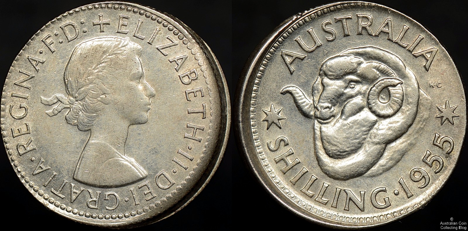 Australia 1955 Shilling Ramstrike Error