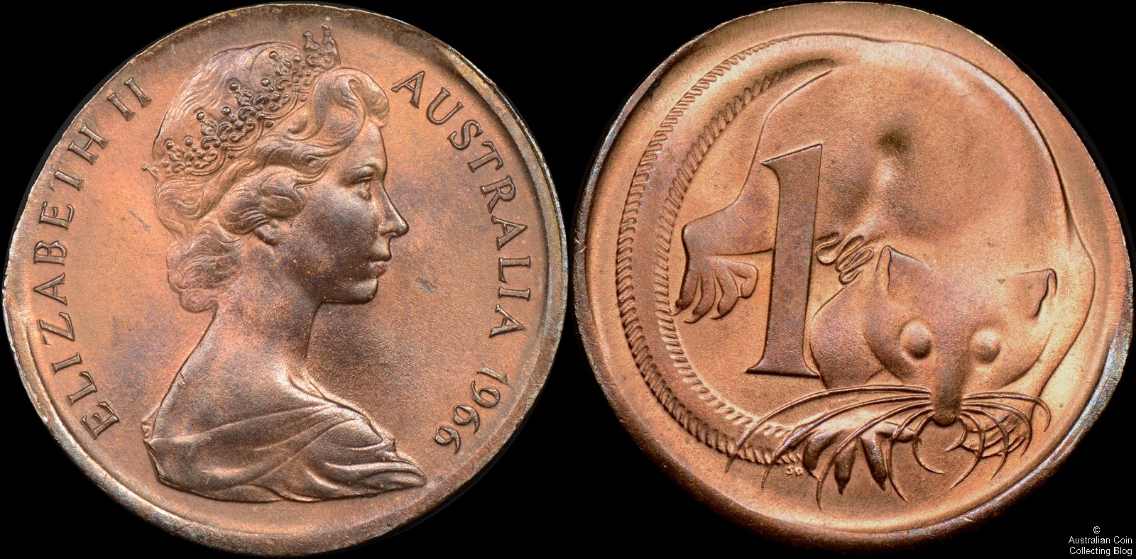 Australia 1966 1 Cent Elliptical Clipped Planchet Error