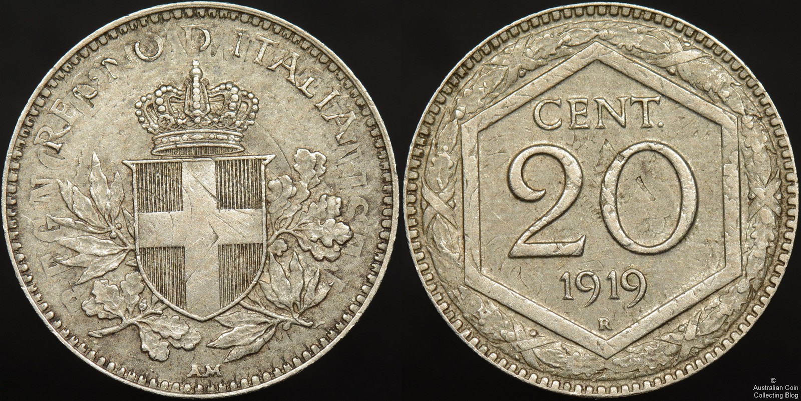 Italy 1919R 20 Centesimo Overstruck KM#28 1894KB 20c