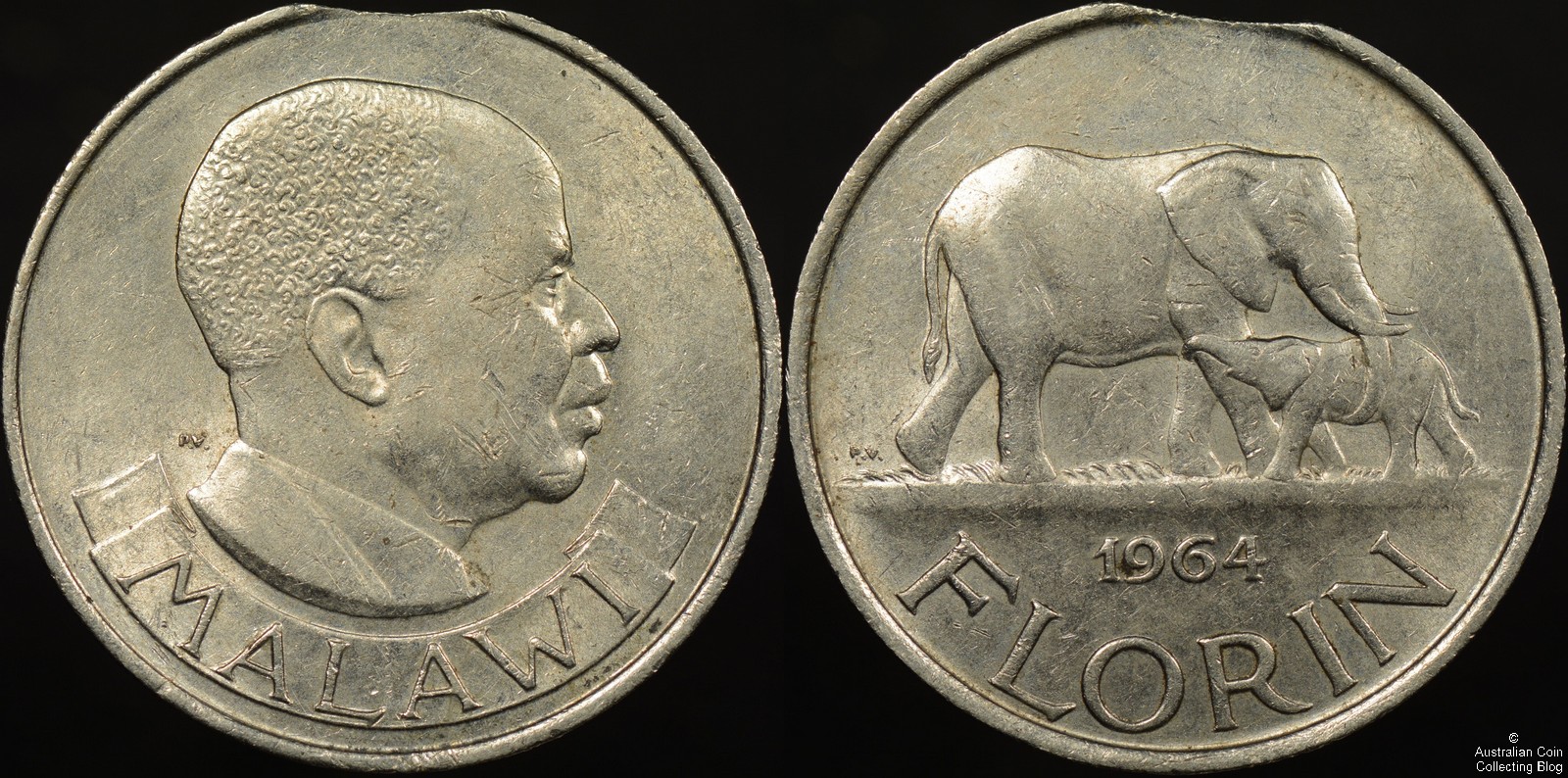 Malawi 1964 Florin Clipped Planchet Error