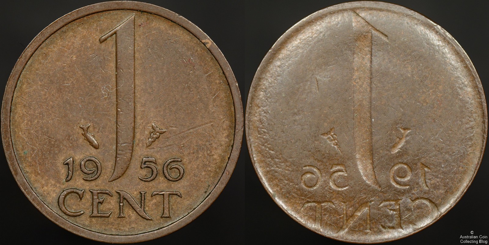 Netherlands 1956 1 Full Reverse Brockage Error