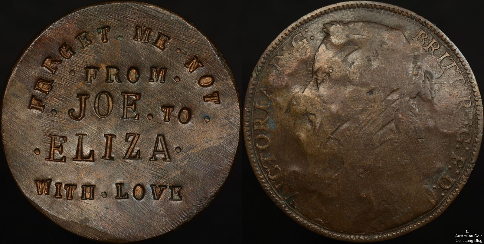 Australian World War 1 Love Token – FROM JOE TO ELIZA FORGET ME NOT