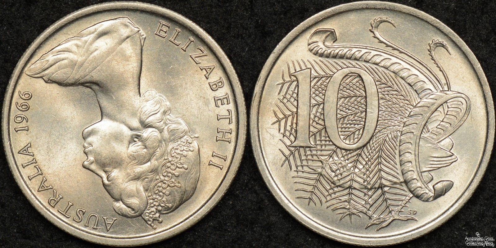 Australia 1966(L) 10 Cent PCGS MS64 Upset Variety