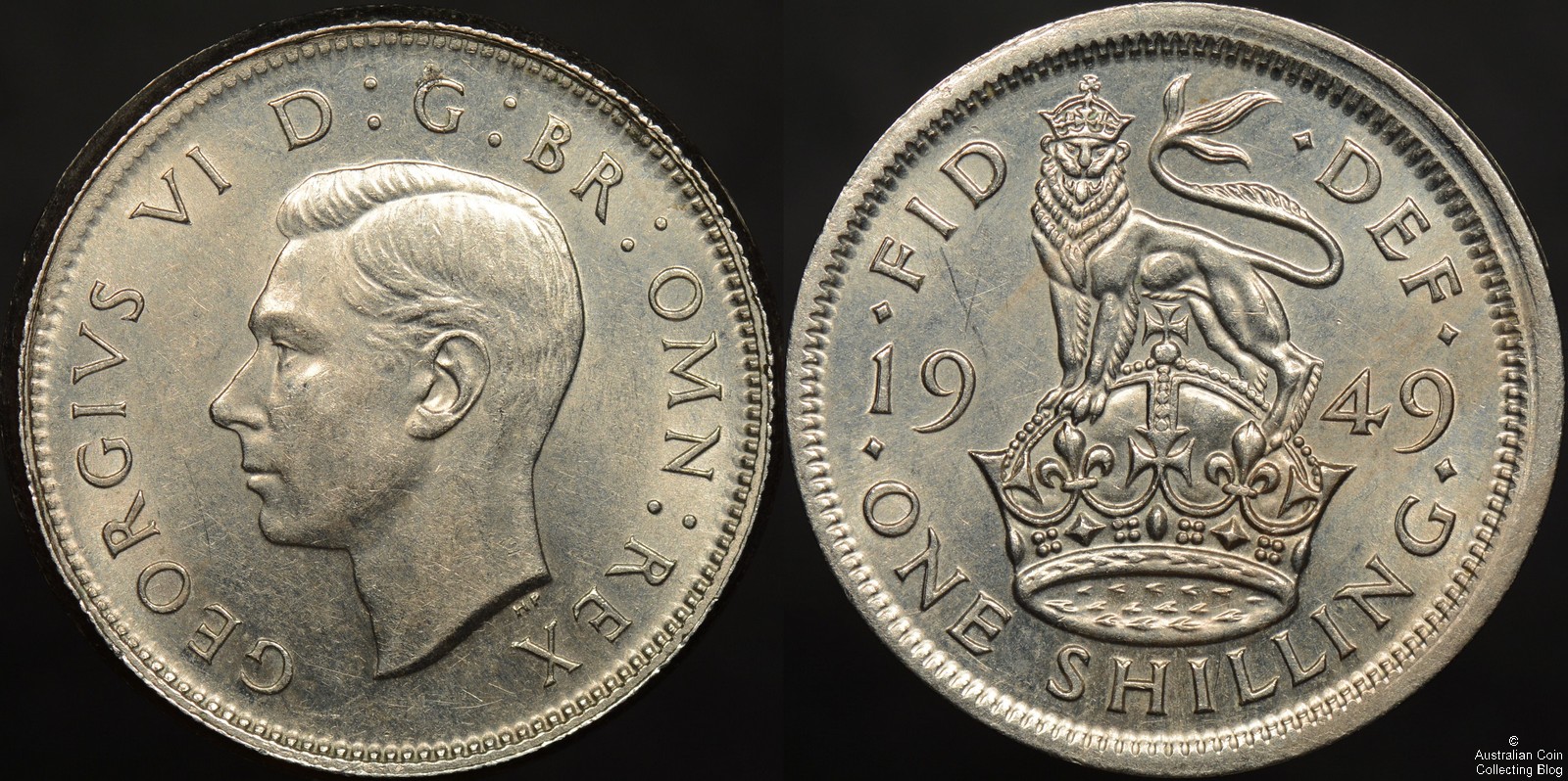 Great Britain 1949 Shilling Tilted Partial Collar Error