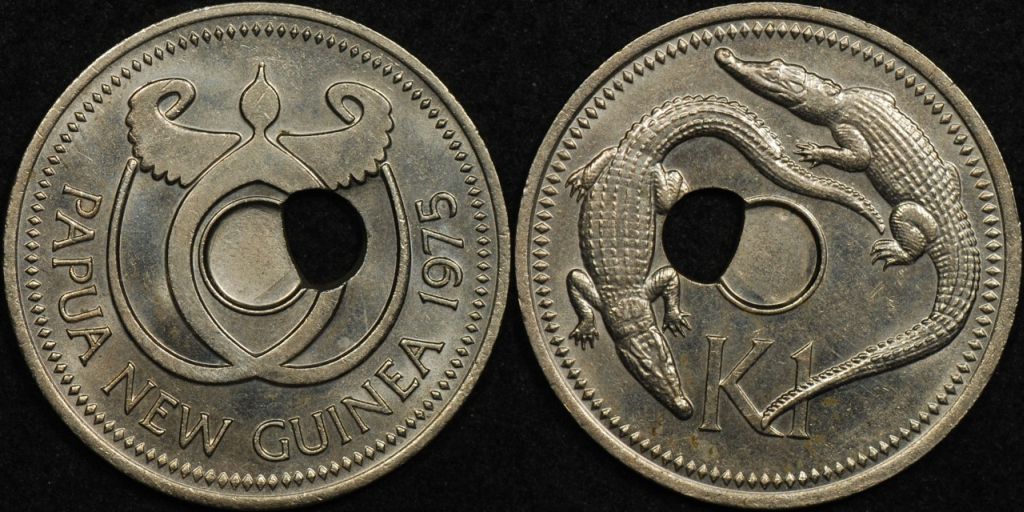 Papua New Guinea 1975 1 Kina Off Centre Hole Error