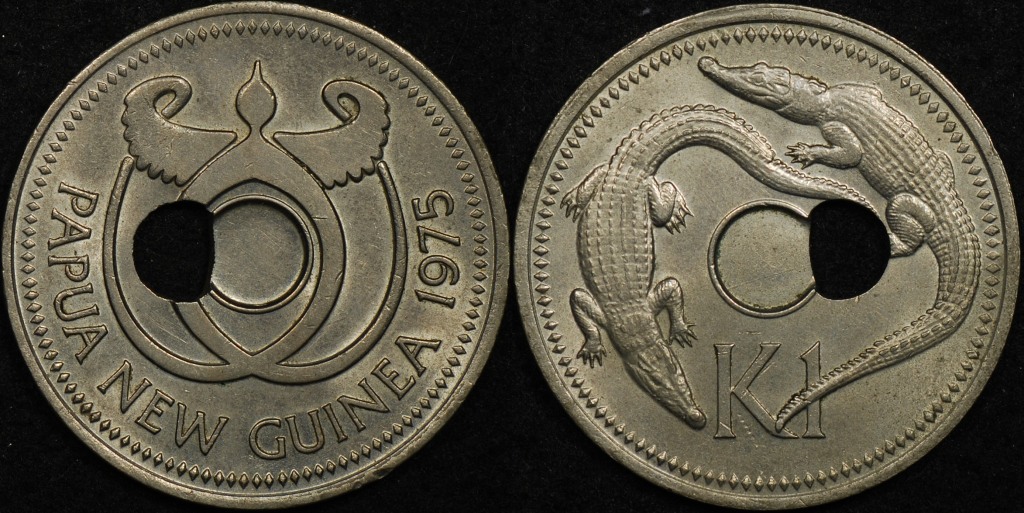 Papua New Guinea 1975 1 Kina Off Centre Hole Error