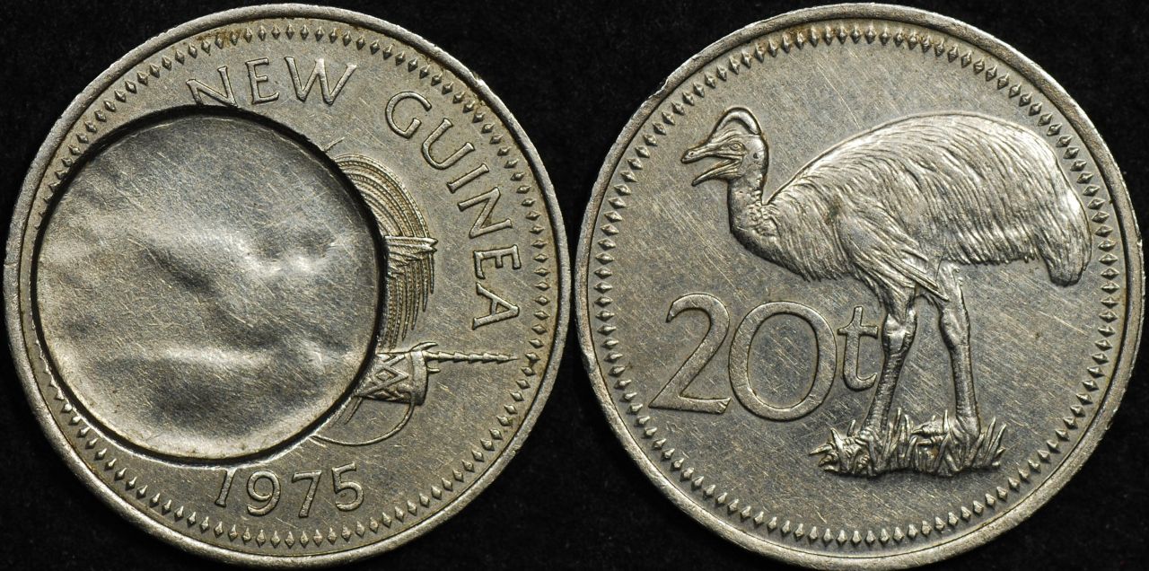 Papua New Guinea 1975 20 Toea Indent with 1 Toea Blank