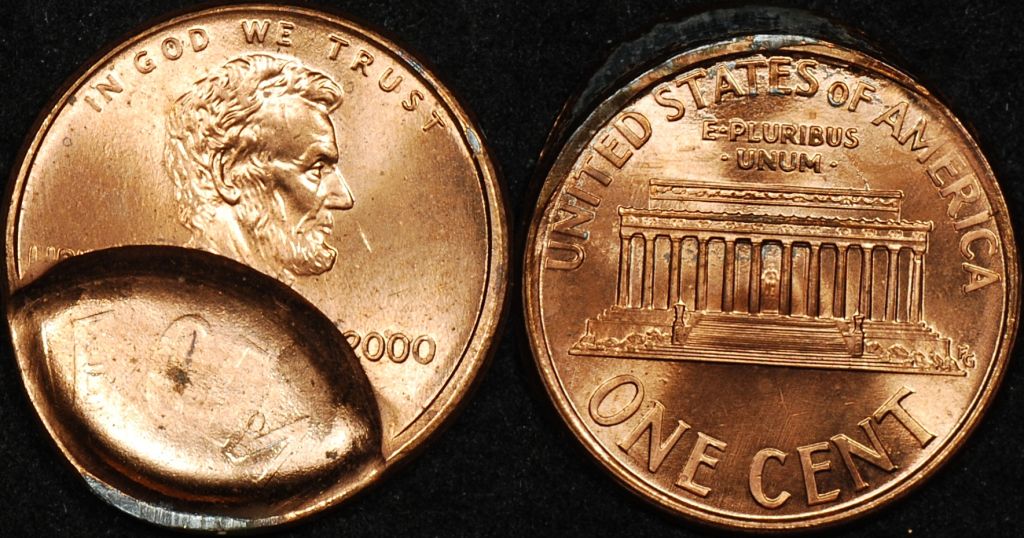 United States 2000 Cent Indent with Brockage