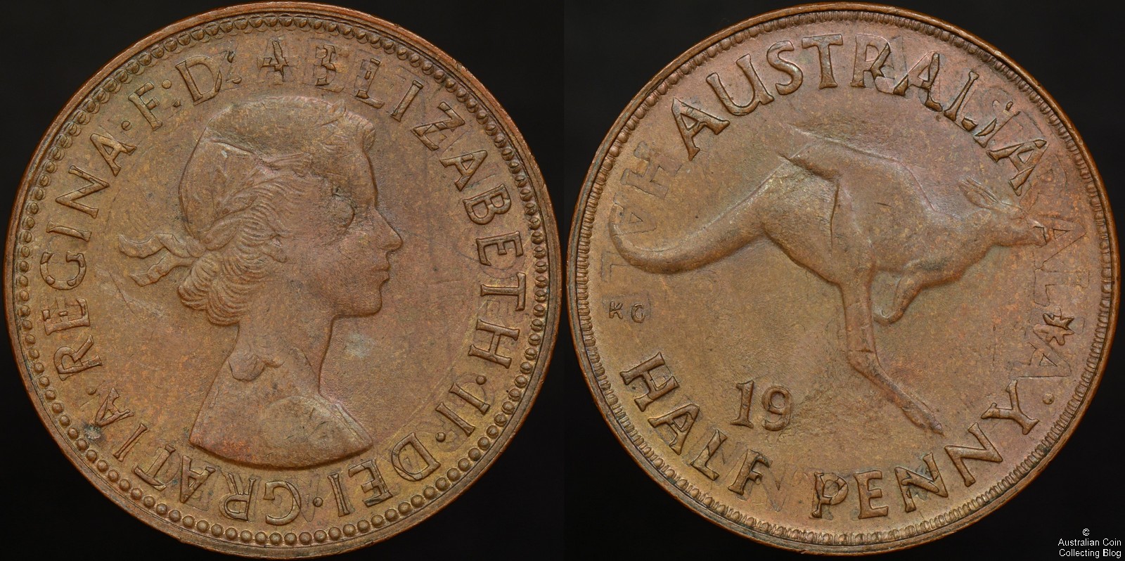 Australia 1964 Half Penny Rotated Double Strike Error