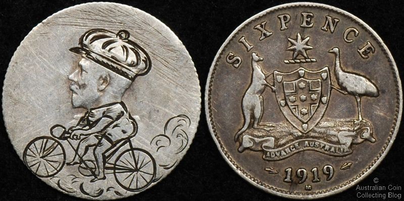 Australia 1919M Sixpence Art George Cycling
