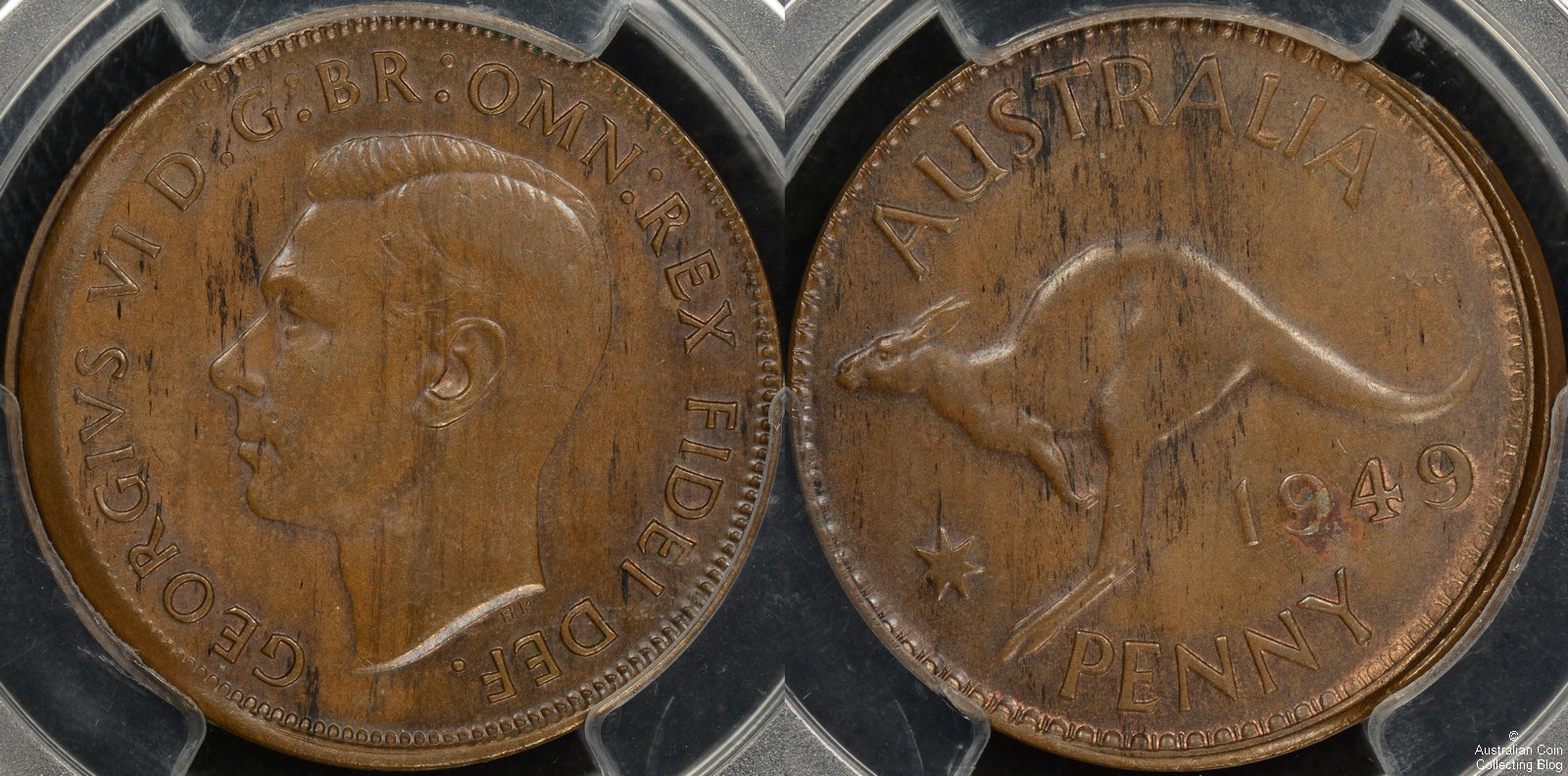 Australia 1949M Penny Partial Collar Error MS62BN