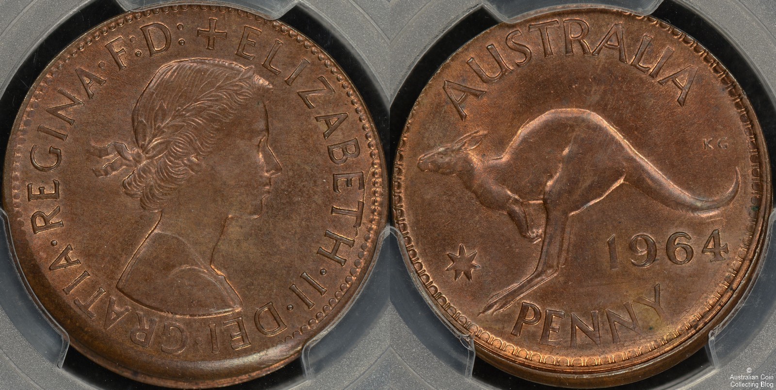 Australia 1964 Penny Partial Collar Error MS63RB