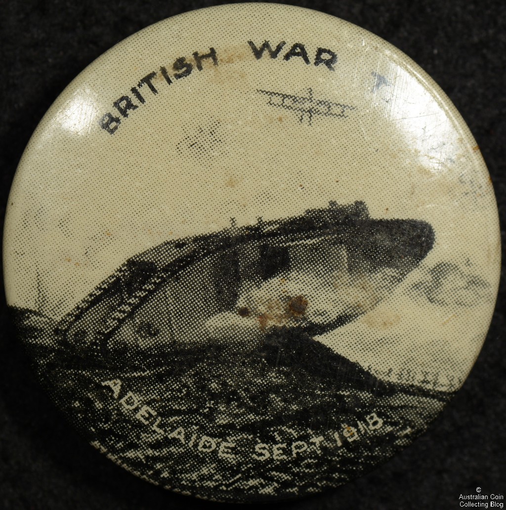 British War Tank Adelaide Sept 1918 Tin Badge