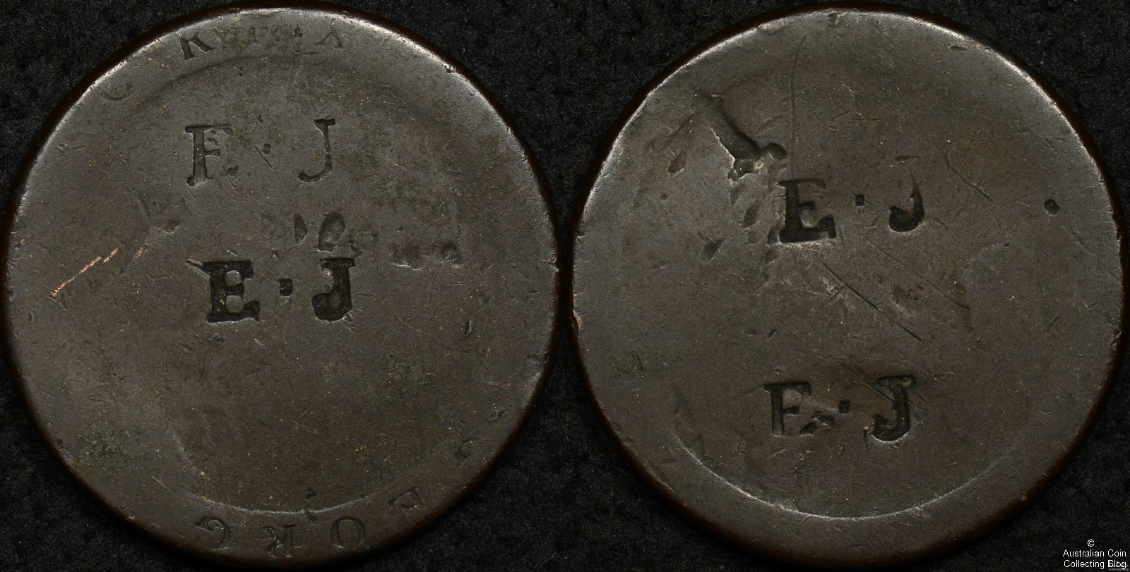 EJ Counterstamped 1797 British Cartwheel Penny
