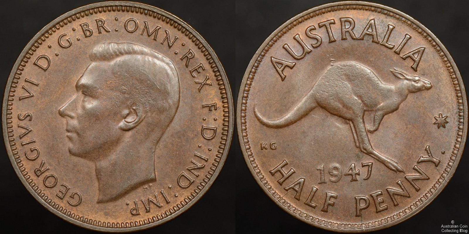 Australia 1947 Half Penny – Denticle Pattern on Kangaroo Back