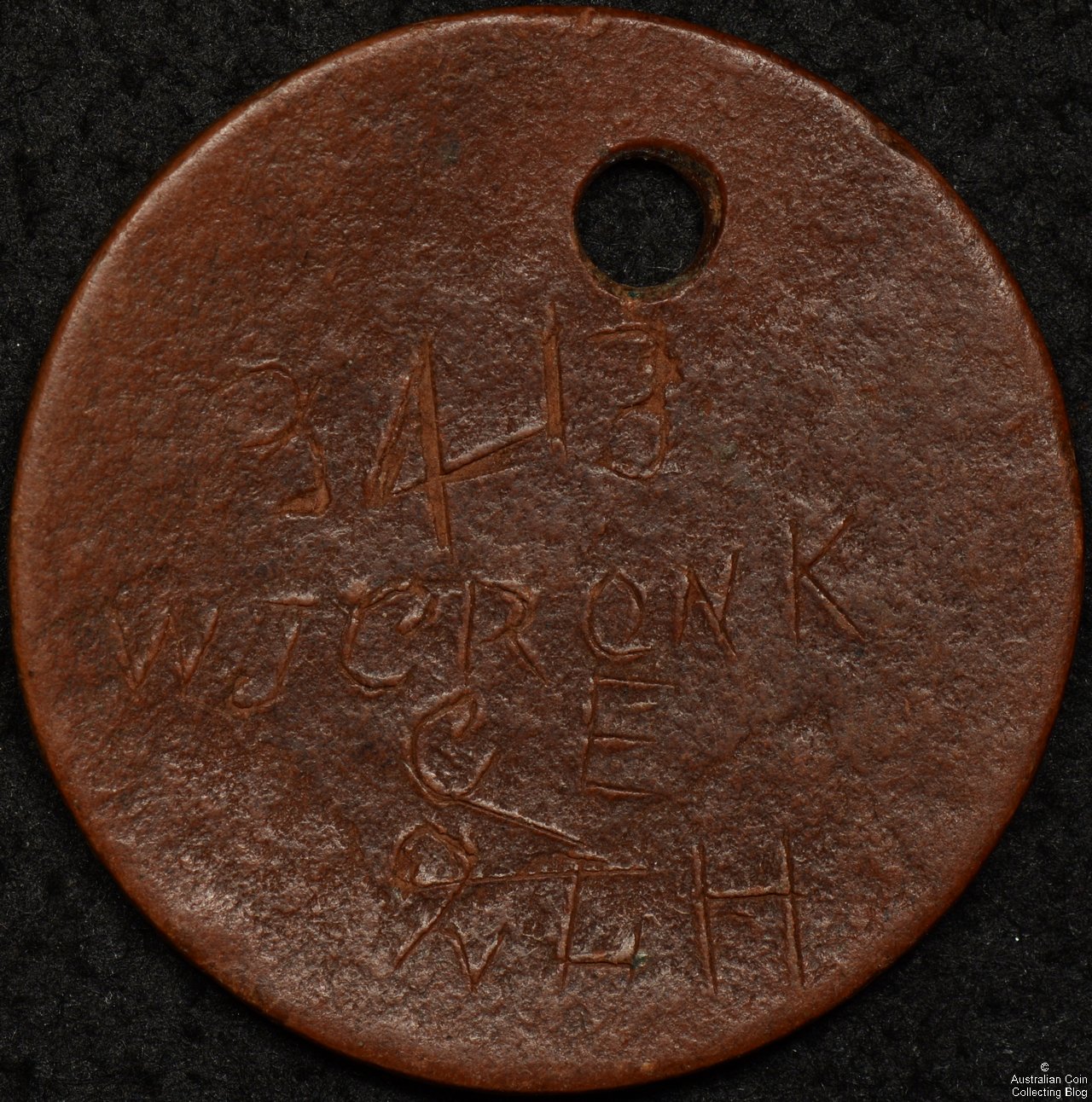 Australian World War 1 Identity Disk – W.J. Cronk 3419