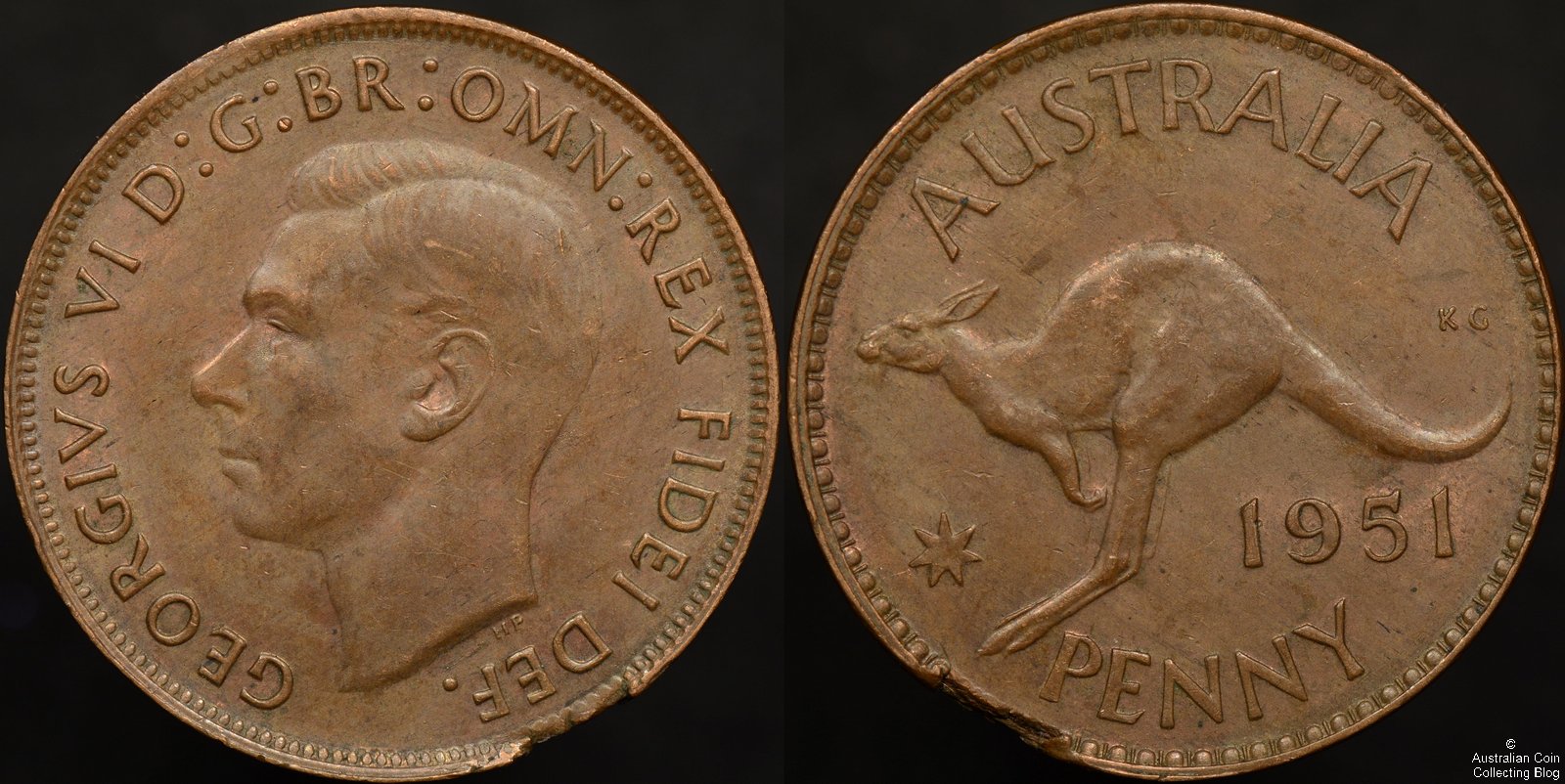 Australia 1951M Penny with Rim Flaw / Blakesley Effect