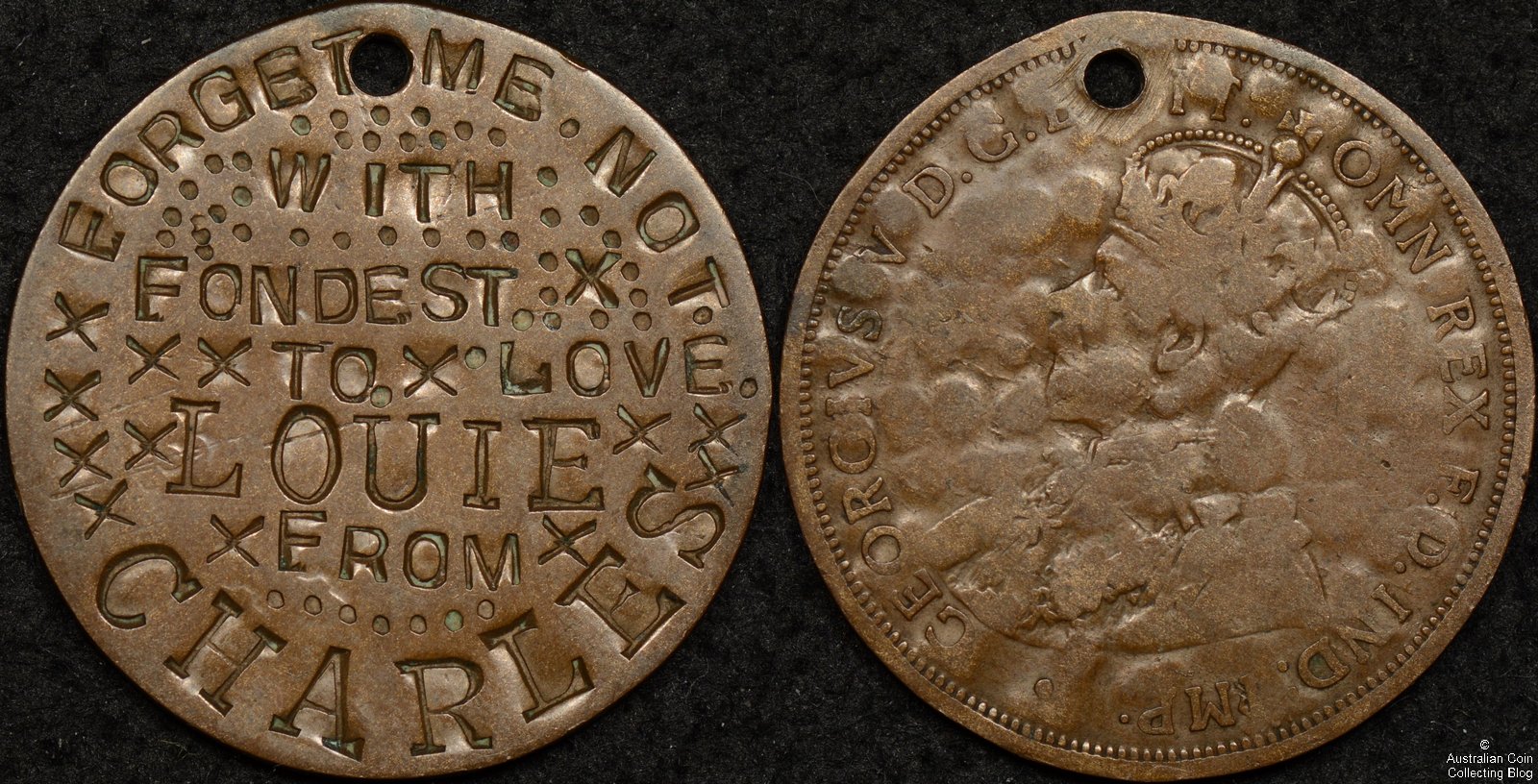 Australian World War 1 Love Token – To Louie from Charles