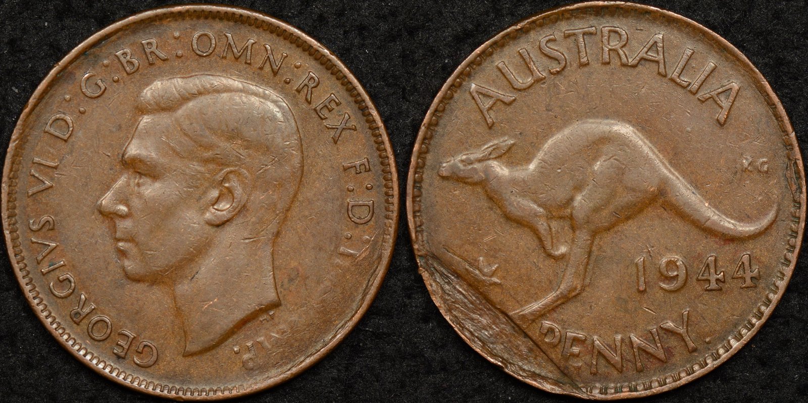 Australia 1944Y Penny Thin Planchet Error