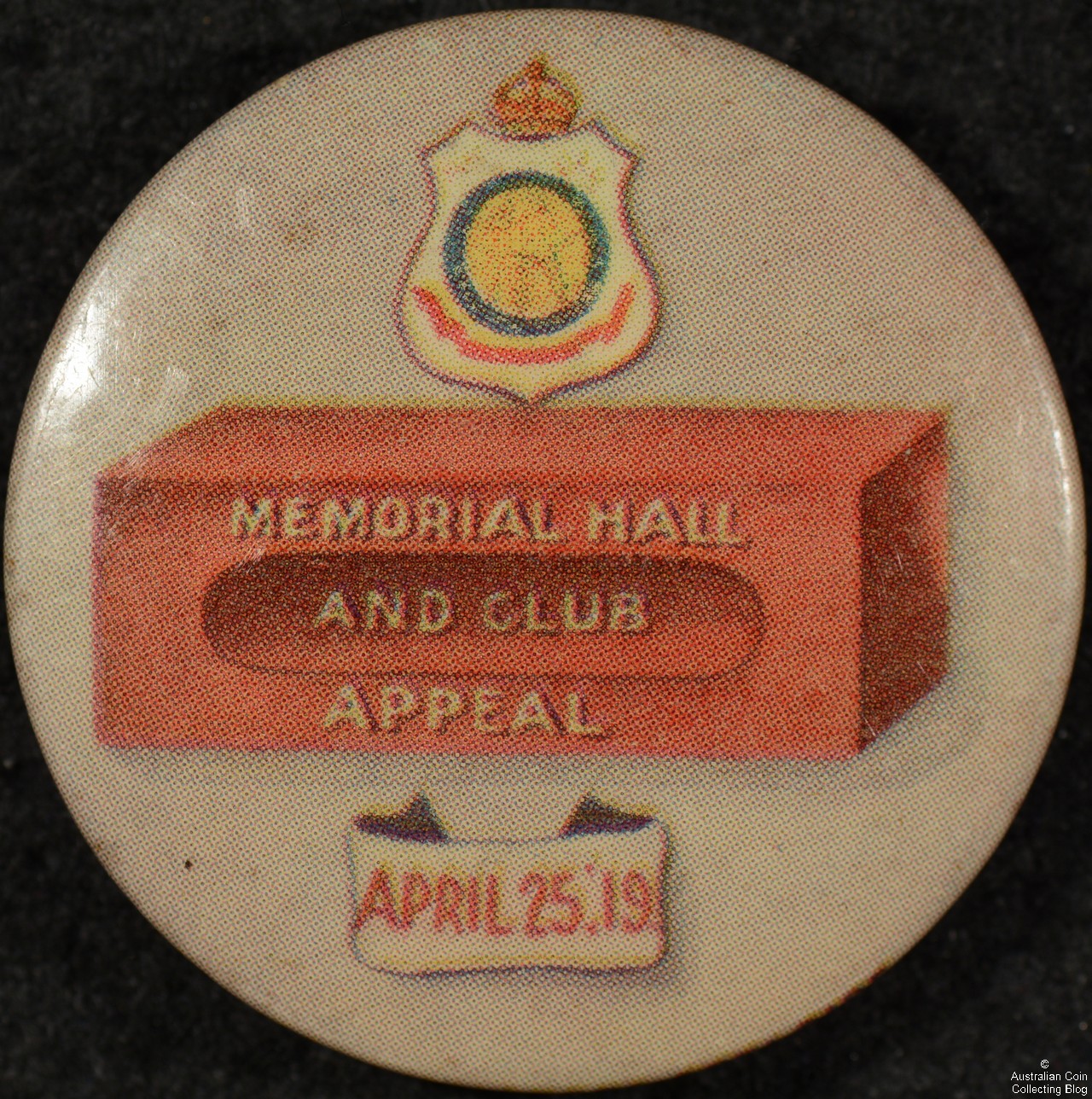 Memorial Hall and Club Appeal April 25 1919 Tin Badge