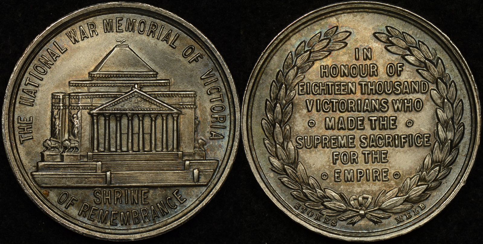 1934 National War Memorial of Victora – Shrine of Remembrance Silver Medal