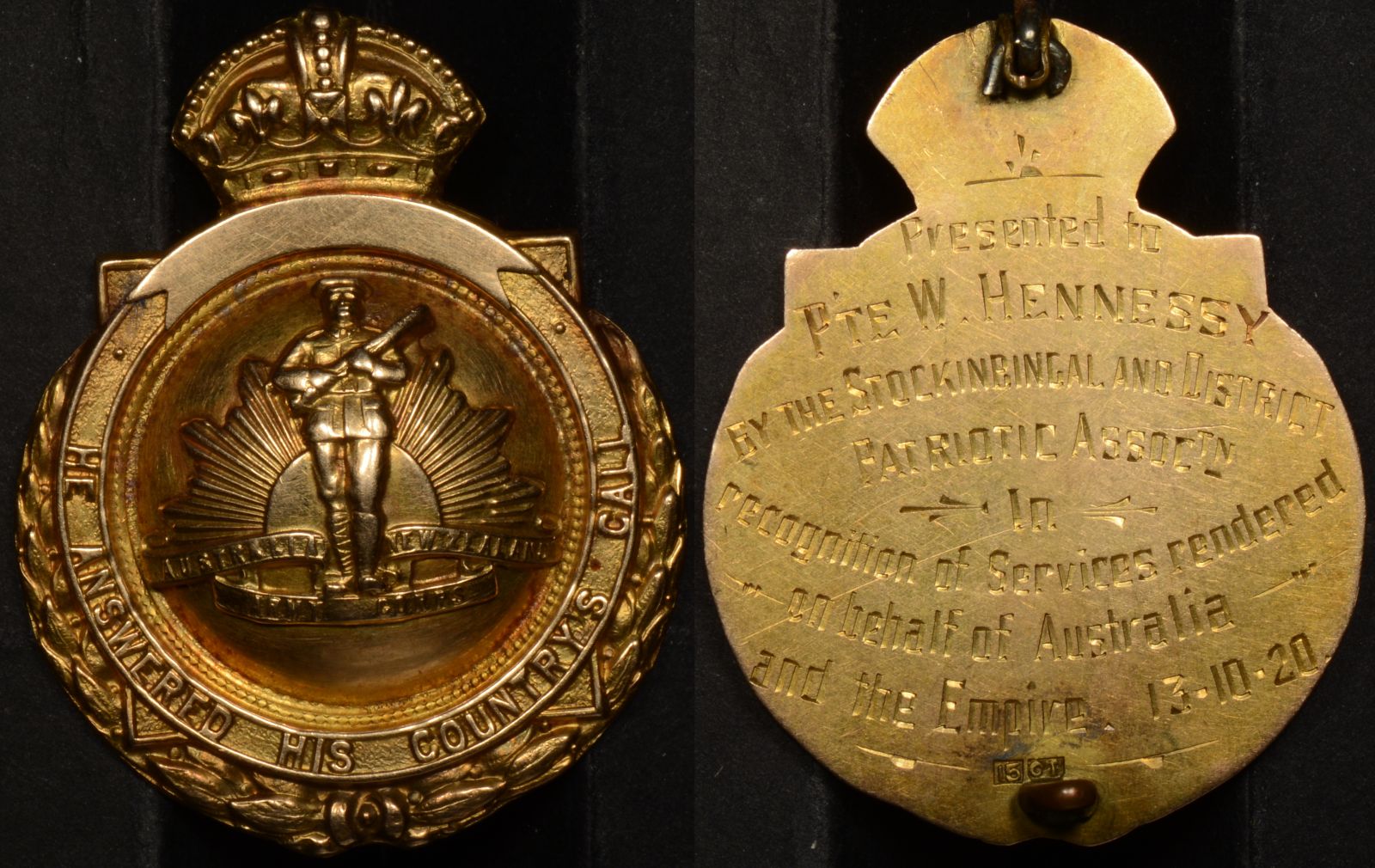 Australian World War 1 15ct Gold Return Fob William Hennessy 87037