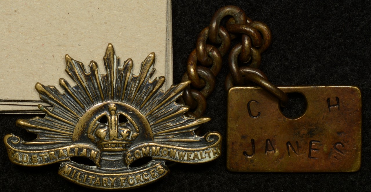 Australian World War 1 Identity Tag and Rising Sun Badge – C.H. Janes 247